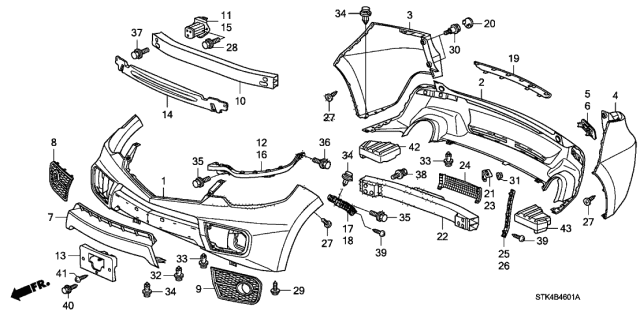 2011 Acura RDX Left Rear Bumper Face (Dot) Diagram for 04718-STK-A90ZZ