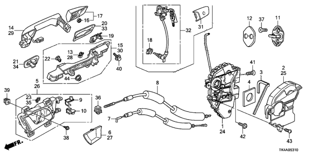 2014 Acura TL Left Front Handle Assembly (Outer) (Fathom Blue Pearl) Diagram for 72181-TK4-A01ZQ