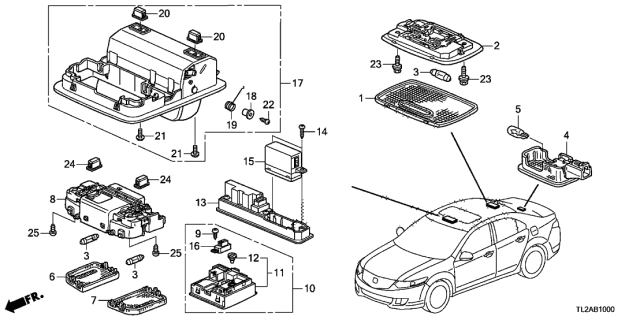 2013 Acura TSX Overhead Console Grommet Diagram for 83253-TA0-A01