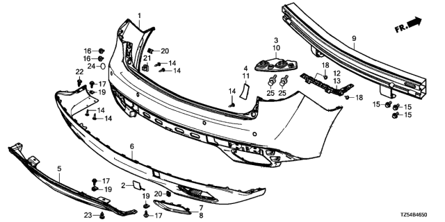 2016 Acura MDX Rear Bumper Lower Trim Diagram for 71508-TZ5-A00