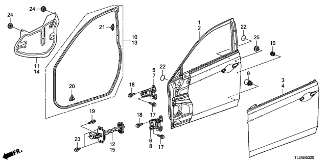 2013 Acura TSX 4 Door TSX V6 KA 5AT Front Door Panels Diagram