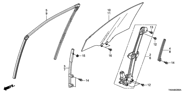 2013 Acura TL 4 Door TECH KA 6AT Front Door Glass - Regulator Diagram