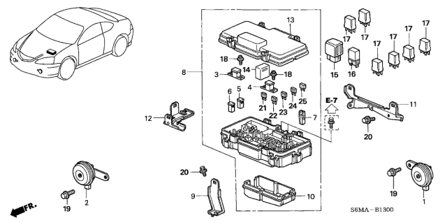 2006 Acura RSX Relay Box Bracket Diagram for 38251-S6M-000
