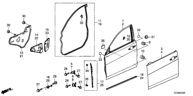 2015 Acura TLX Front Door Panels Diagram