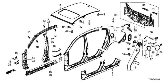 2020 Acura RLX Stiffener, Right Front Pillar (Upper) Diagram for 63120-TY3-315ZZ