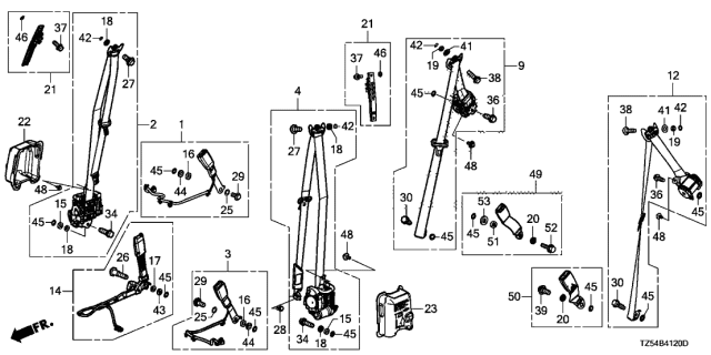 2019 Acura MDX Seat Belts (Front/Middle) (Captain Seat) Diagram