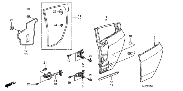 2010 Acura ZDX Seal Right Rear Side Sill Diagram for 72827-SZN-A01