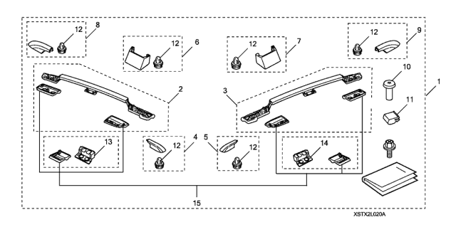2011 Acura MDX 5 Door BASE KA 6AT Roof Rails - Silver Diagram