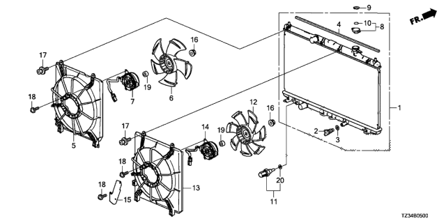 2019 Acura TLX Cooling Fan Diagram for 19020-R40-A01