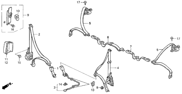 1994 Acura Vigor 4 Door LS KA 4AT Seat Belt Diagram