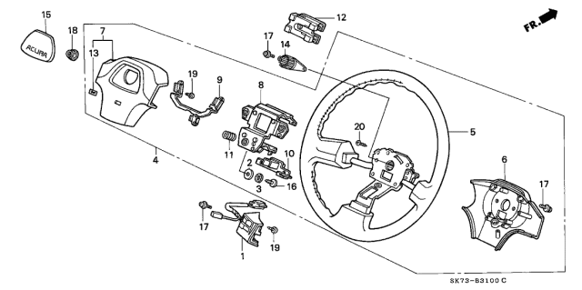 1991 Acura Integra Steering Wheel (Black) Diagram for 78510-SK7-013ZA