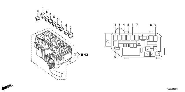 2013 Acura TSX 4 Door TSX V6 KA 5AT Control Unit - Engine Room Diagram 2