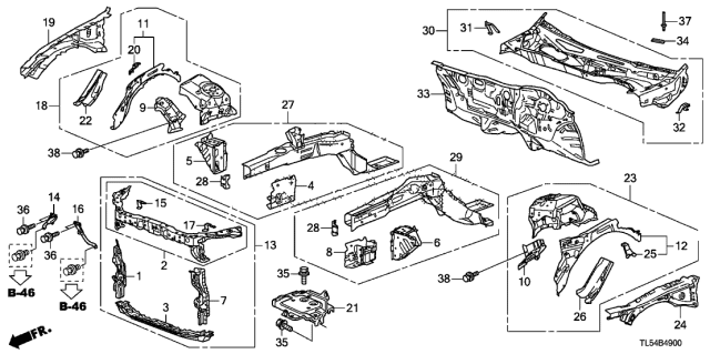 2014 Acura TSX Front Bulkhead - Dashboard Diagram