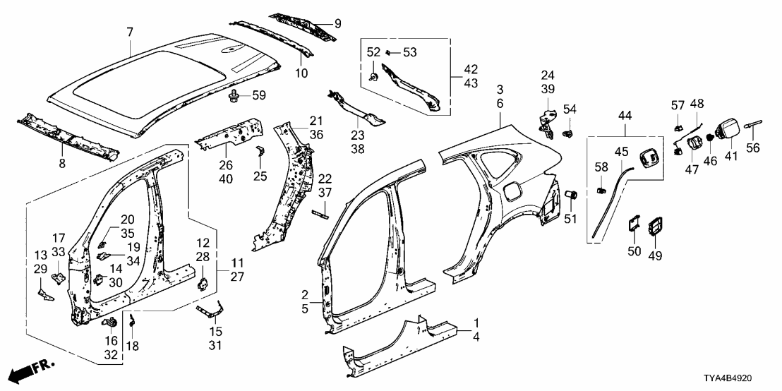 62130-TYA-305ZZ Acura RAIL COMP, RR. ROOF