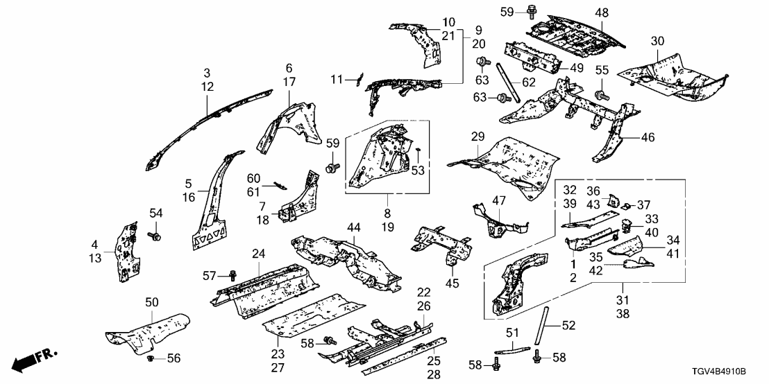 Acura 65110-TGV-306ZZ FRAME, R. FR. FLOOR 65110-TGV-306ZZ Acura FRAME, R. FR. FLOOR