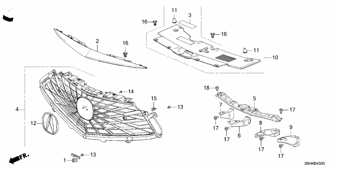 Acura 71200-3BH-A01 GRILLE ASSY., FR. 71200-3BH-A01 Acura GRILLE ASSY., FR.