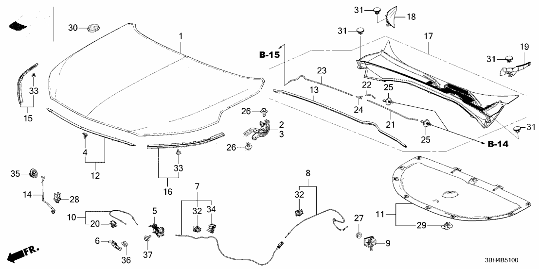 74137-3BH-A01 Acura REMOTE WIRE, HOOD