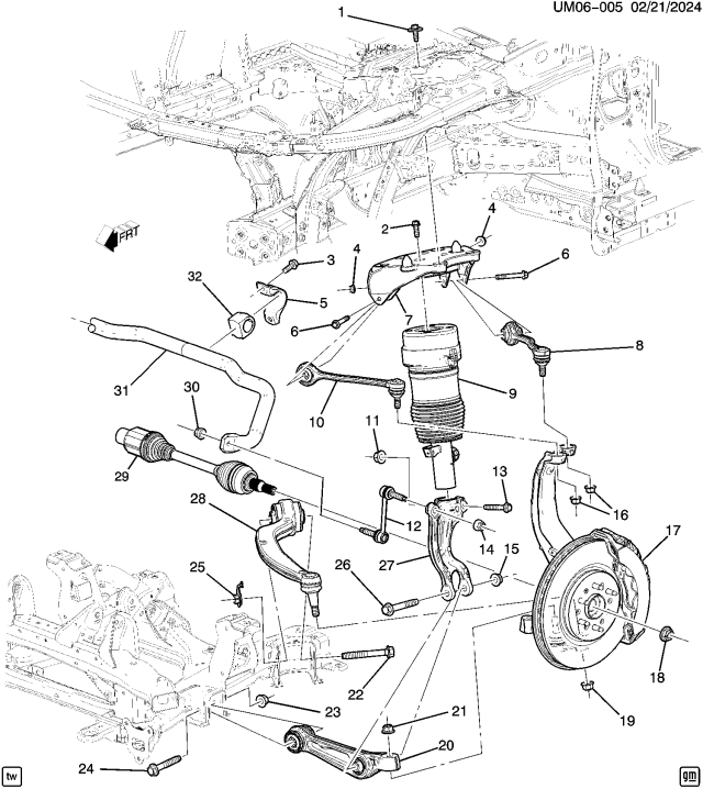 2024 Acura ZDX 5 Door A-Spec (RWD) 1AT Suspension - Front Diagram 4