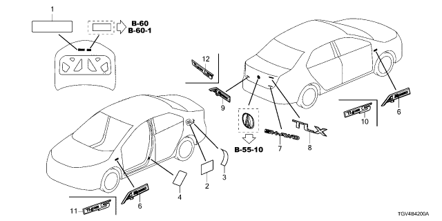 2023 Acura TLX Emblem Diagram for 75717-3DJ-A00
