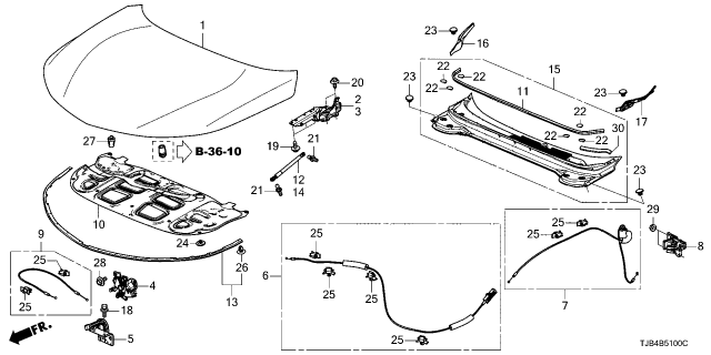 2023 Acura RDX Stay, Left Hood Opener Diagram for 74195-TJB-A11