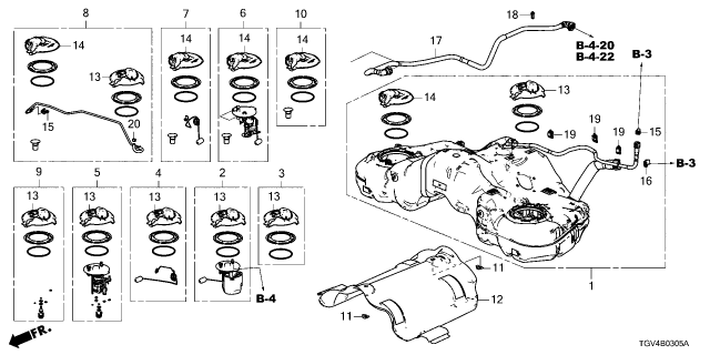 2024 Acura TLX Set, Fuel Tank Component Diagram for 17044-TGV-A03