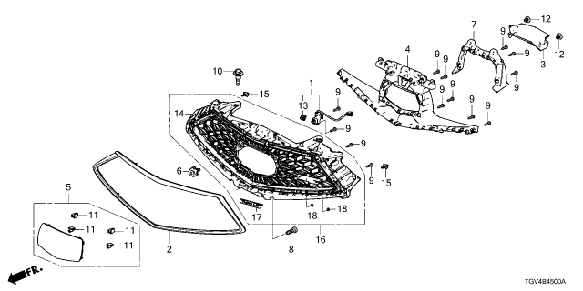 2022 Acura TLX Base Set, Front Grille Diagram for 71200-TGZ-A02