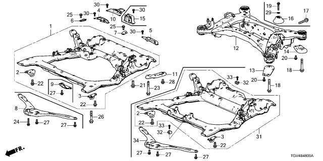 2022 Acura TLX Sub-Frame, Front (V6) Diagram for 50200-TGZ-A01