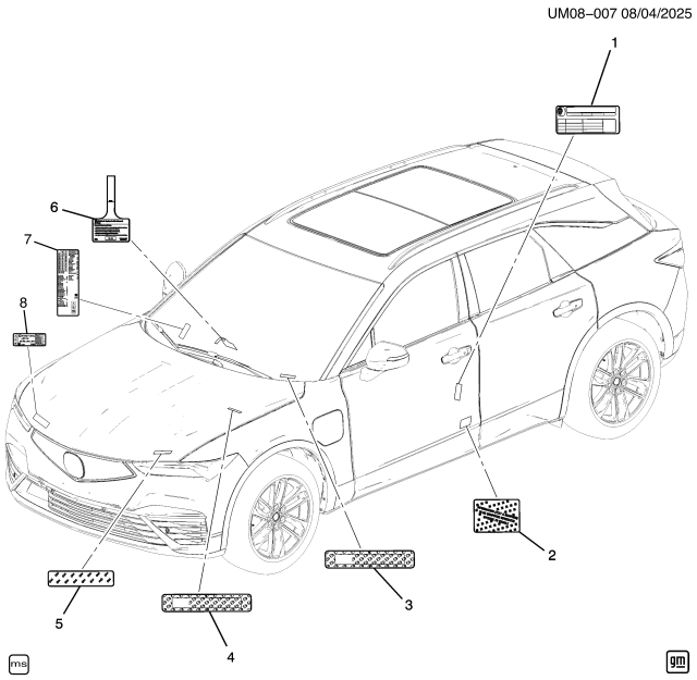 2024 Acura ZDX 5 Door A-Spec (RWD) 1AT Labels Diagram 2