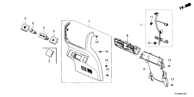 2025 Acura MDX Outlet, Rear Nh900L Diagram for 83452-TYA-A04ZA