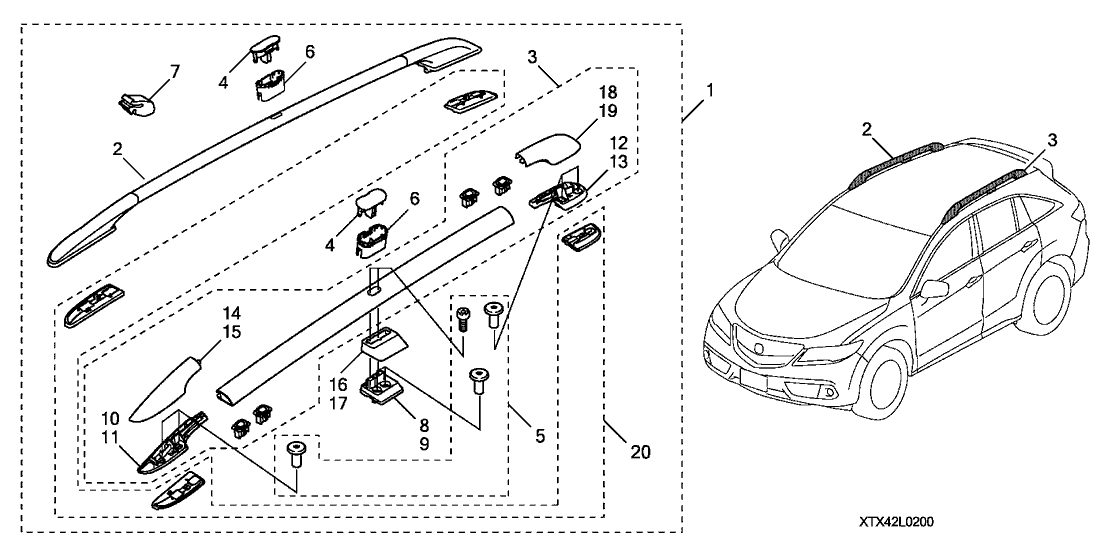 2015 Acura RDX 5 Door TECH (2WD) KA 6AT Roof Rack Rails