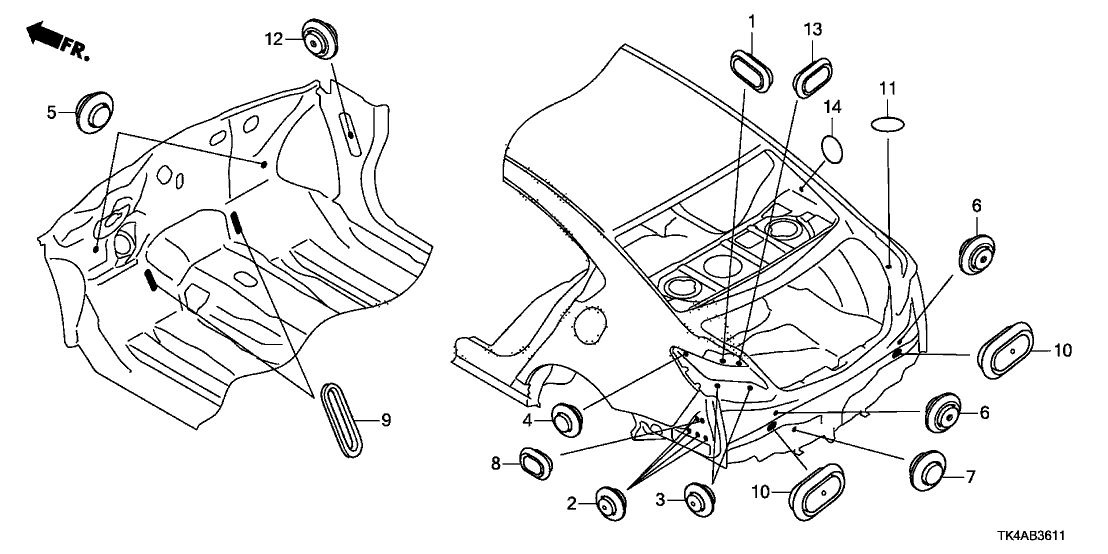 2014 Acura TL 4 Door BASE (3.5) KA 6AT Grommet (Rear)