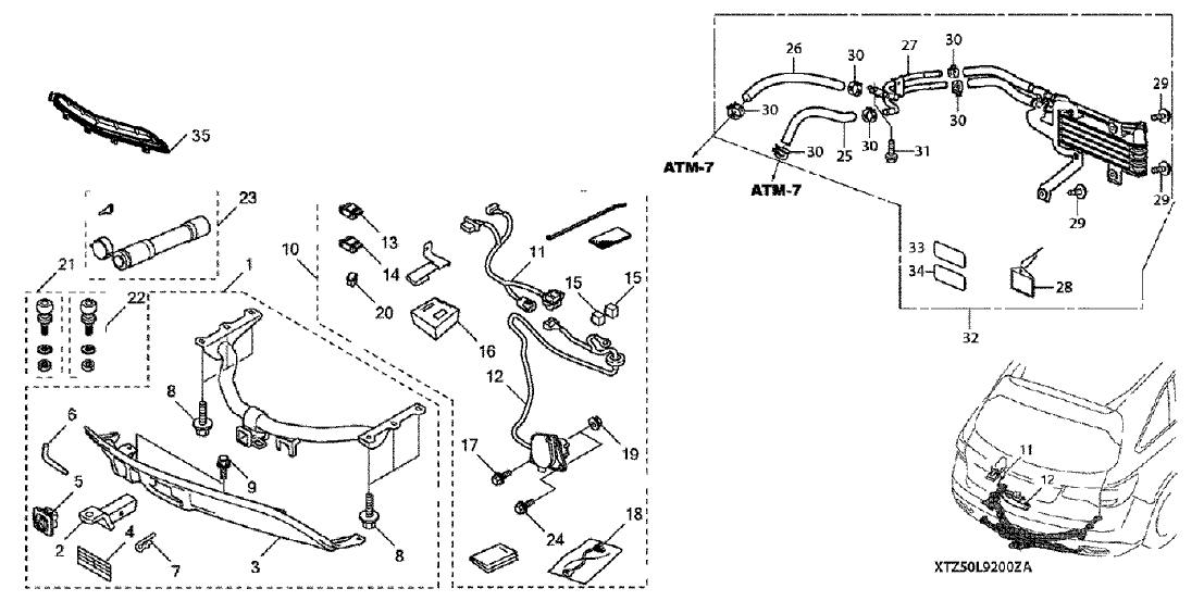 2017 Acura MDX 5 Door ADV (E.LIBERTY) KA 9AT Trailer Hitch - Wire Harness - Ball - Locking Pin