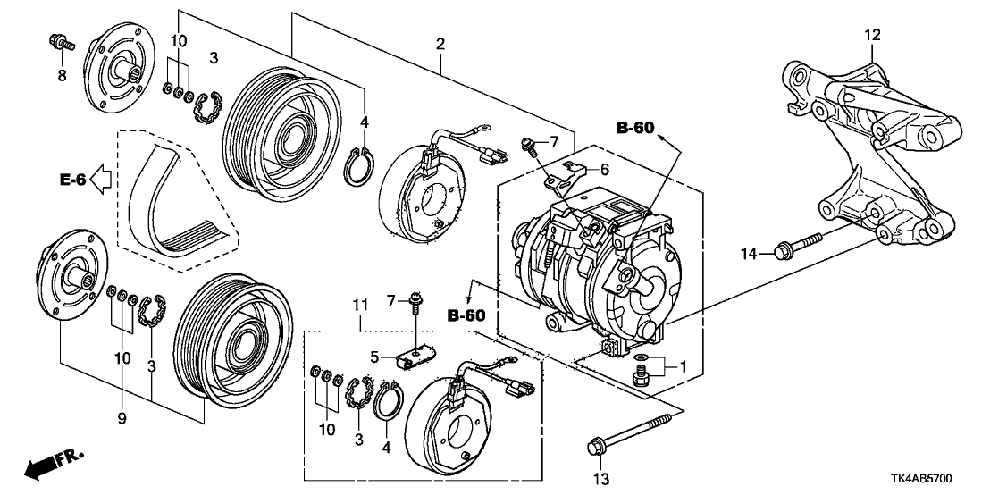 2014 Acura TL 4 Door BASE (3.5) KA 6AT A/C Compressor