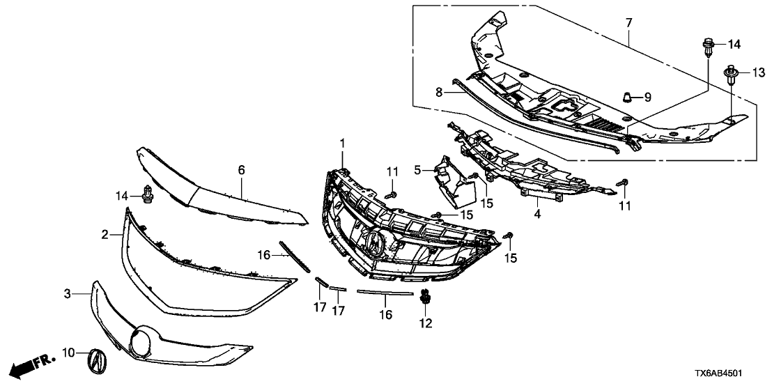 71124 TX6 A50 Genuine Acura Plate FR Grille Back