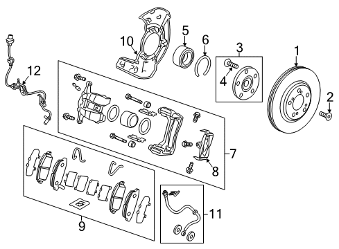 Front Disc Brake pad Set Diagram for 45022-TY3-A02