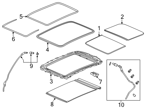 Sunroof Rear Glass Diagram for 70250-TJB-A01