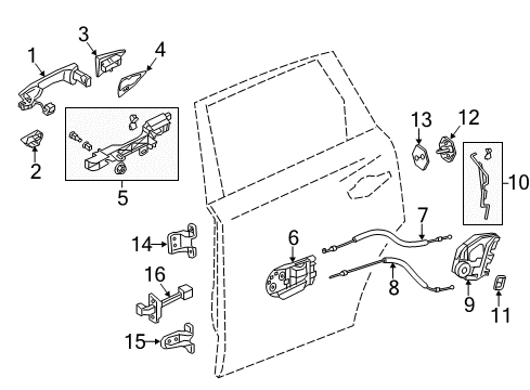 Lock Hardware-Rear Door-Handle Outside Right Diagram for 72641-TZ5-A11