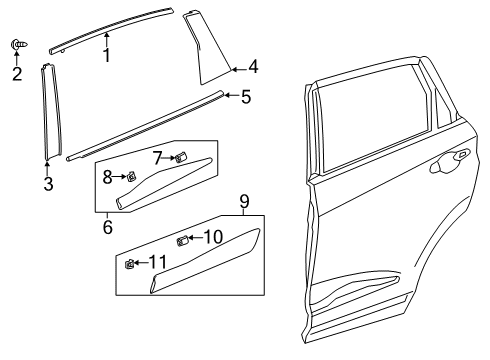 2022 Acura RDX Exterior Trim - Rear Door Diagram