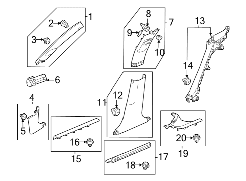 2023 Acura Integra Clip, Pillar Garnish Diagram for 91561-TVA-A01