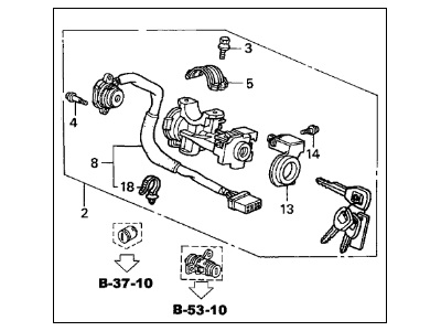 Acura 06350-S3V-A02NI Cylinder Set, Key