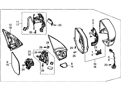 Acura 76200-TZ6-C14ZG Passenger Side Door Mirror Assembly (Fathom Blue Pearl) (Automatic Turn)