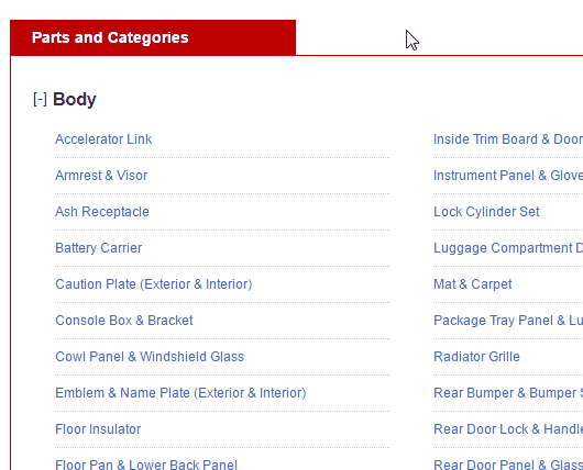 How to find a part from the categories displayed? 1