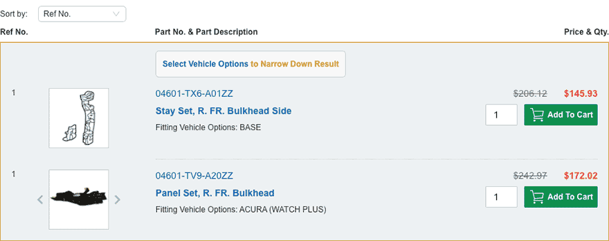 How do I locate a part from the category I've selected?